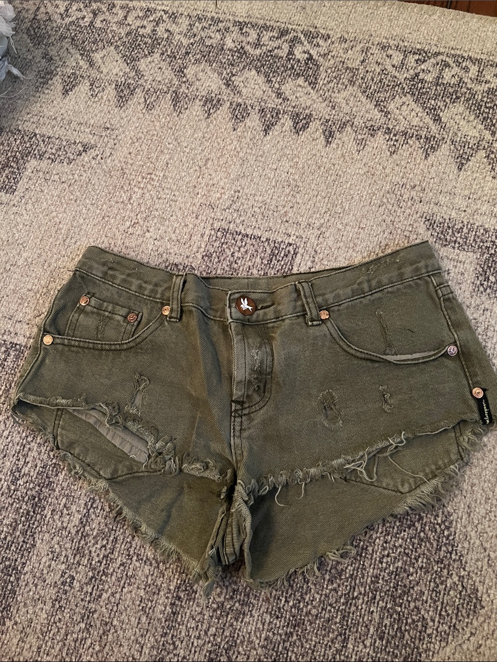 Women's Distressed High-Rise Olive Green Denim Shorts
